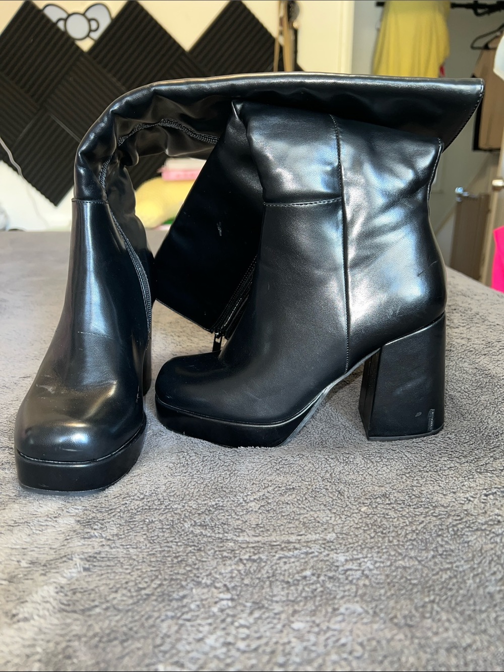 Classic Black Platform Block Heel Ankle Boots